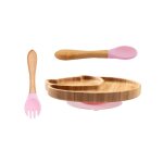 Ensemble rose - bol d'alimentation en bambou pour bb, assiette a dner avec logo personnalis, dessin ...