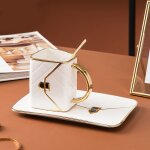 Ensemble de tasses a thé en céramique, soucoupe en forme de sac créatif, bord doré, pour le café, thé ... Ensemble de tasses a thé en céramique, soucoupe en forme de sac créatif, bord doré, pour le café, thé ...