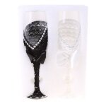 Ensemble de verres de mariage 2 pi�ces, robe de mariage cr�ative en cristal, noir et blanc, verres a ...