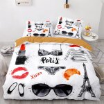 Ensemble de v�tements et de literie tour eiffel impression 3d housse de couette confortable taie d'oreiller ...