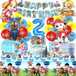 Ershi - assiette pat dog anniversaire, kit anniversaire pat dog 2 ans, 91 pcs decoration anniversaire ...