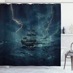 Ershi - paysage rideau de douche, pirate vintage bateau, tissu ensemble de dcor de salle de bain avec ...