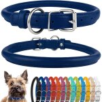 Eryi - collier pour chien en cuir roul, collier pour chiot rond rembourr doux, collier en cuir vritable ...