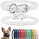 Eryi - collier de chien en cuir roul, collier de chiot rond rembourr doux, collier en cuir vritable ...