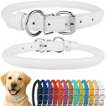 Eryi - collier de chien en cuir roul, collier de chiot rond rembourr doux, collier en cuir vritable ...