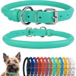 Eryi - collier de chien en cuir roul, collier de chiot rond rembourr doux, collier en cuir vritable ...
