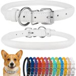 Eryi - collier de chien en cuir roul, collier de chiot rond rembourr doux, collier en cuir vritable ...
