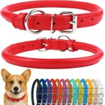 Eryi - collier de chien en cuir roul, collier de chiot rond rembourr doux, collier en cuir vritable ...