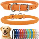 Eryi - collier de chien en cuir roul, collier de chiot rond rembourr doux, collier en cuir vritable ...