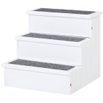 Escalier pour chien animaux rampe 3 marches revtement tapis coffre interne rangement blanc