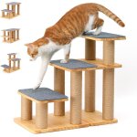 Escalier pour chien, escalier en bois massif avec poteau a griffes pour chat, rampes transformables capacit ...