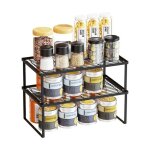 Etagere de cuisine en metal noir lot de 2 organisateur de placard pliable et empilable pour plan de travail ...