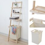 Etag�re murale �chelle de salle de bain hwc - b59, panier � linge, �tag�re en bois de pin 152x41x35 cm, ...