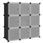 Etag�re de rangement 9 casiers armoire en plastique avec porte diy stable assemblage facile noir helloshop26 ...