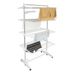 Etendoir a linge, etendage a linge, 4 etag�res, blanc, avec ailes et barre sup�rieure, mat�riau: tubes ...