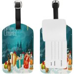 Etiquette de bagage bo�te cadeau de no�l avec �tiquette de voyage for�t de nuit de no�l porte - badge ...