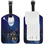 Etiquette de bagage p�re no�l tra�neau en hiver nuit de neige �tiquette de voyage porte - badge pour ...