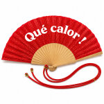 Eventail paillet� rouge avec dragonne