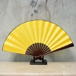 Eventail pliant chinois en soie beige double face vierge pour calligraphie jaune yonis