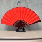 Eventail pliant chinois en soie beige double face vierge pour calligraphie rouge yonis