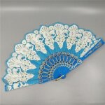 Eventail pliant en plastique pour spectacle 23 x 42 cm a motif paon bleu yonis