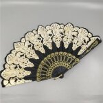 Eventail pliant en plastique pour spectacle 23 x 42 cm a motif paon noir yonis