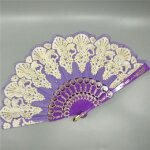 Eventail pliant en plastique pour spectacle 23 x 42 cm a motif paon violet yonis