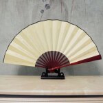 Eventail pliant en soie jaune double face vierge style chinois beige yonis