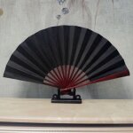 Eventail pliant en soie jaune double face vierge style chinois noir yonis