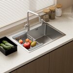 Evier multifonctionnel 70 x 45 x 22 cm avec �gouttoir � tasses, distributeur de savon, panier de rangement ...