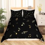Feelyou parure de lit avec housse de couette et 2 taies d'oreiller motif notes de musique pour enfants, ...