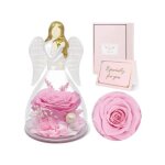 Figurine ange m�re fille avec rose eternelle rose - cloche verre 13cm - cadeau f�te des m�res & anniversaire ...
