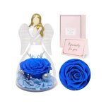 Figurine ange m�re fille rose eternelle rose sous cloche verre - cadeau f�te des m�res anniversaire - ...