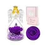 Figurine ange en verre avec roses eternelles violettes - cadeau femme maman grand - m�re - d�coration ...