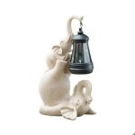 Figurine �l�phant de jardin en polyr�sine beige naturel avec lampe solaire led �tanche, sculpture ext�rieure ...