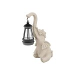Figurine de jardin el�phant avec lampe solaire sculpture ext�rieure en r�sine beige eclairage led etanche ...