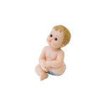 Figurine resine bebe garcon assis 12. 6cm bleu