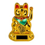 Figurine solaire chat porte bonheur or