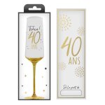 Fl�te champagne verre 40 ans 24cm blanc or