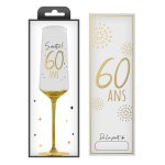 Fl�te champagne verre 60 ans 24cm blanc or