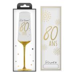 Fl�te champagne verre 80 ans 24cm blanc or