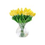 Fleurs artificielles tulipes jaunes real touch latex bouquet 12 pi�ces hauteur 33 cm sans odeur feuilles ...