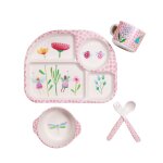 Fleurs - assiette'alimentation en fibre de bambou pour bb, ensemble de vaisselle pour enfants, bol, ...