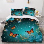Fleurs papillons housse de couette x imprim�� d bleu parure de lit personnes ado fille enfants microfibre ...