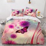 Fleur papillon housse de couette x imprim�� d rose parure de lit personnes ado fille enfants microfibre ...