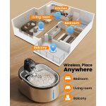 Fontaine d'eau 4l pour chat sans fil, fontaine pour chat sans fil en acier inoxydable avec dtecteur ...