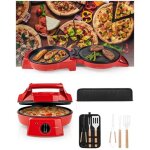 Four � pizza rouge et tartes avec grill plancha rev�tement pierre antiadh�sif - ustensiles barbecue