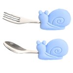 Fourchette bleue - filles en silicone sans bpa pour enfants, conception'escargot, cuillre auto alimentation, ...