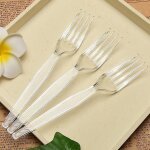 Fourchettes en plastique transparent, ustensiles en plastique robustes, fourchettes jetables, couverts ... Fourchettes en plastique transparent, ustensiles en plastique robustes, fourchettes jetables, couverts ...