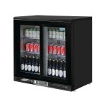 Frigo  bar / arrire - bar portes coulissantes 182 bouteilles polar noir. 2 portes coulissantes.